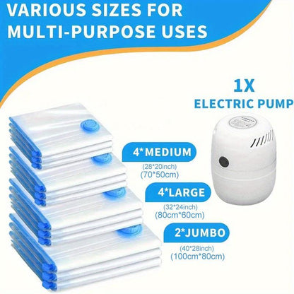 US Local Eco-Friendly Clothes And Bedding Space-Saving Compression Bags, 4 Medium Bags, 4 Large Bags, 2 Extra Large Bags With Pump