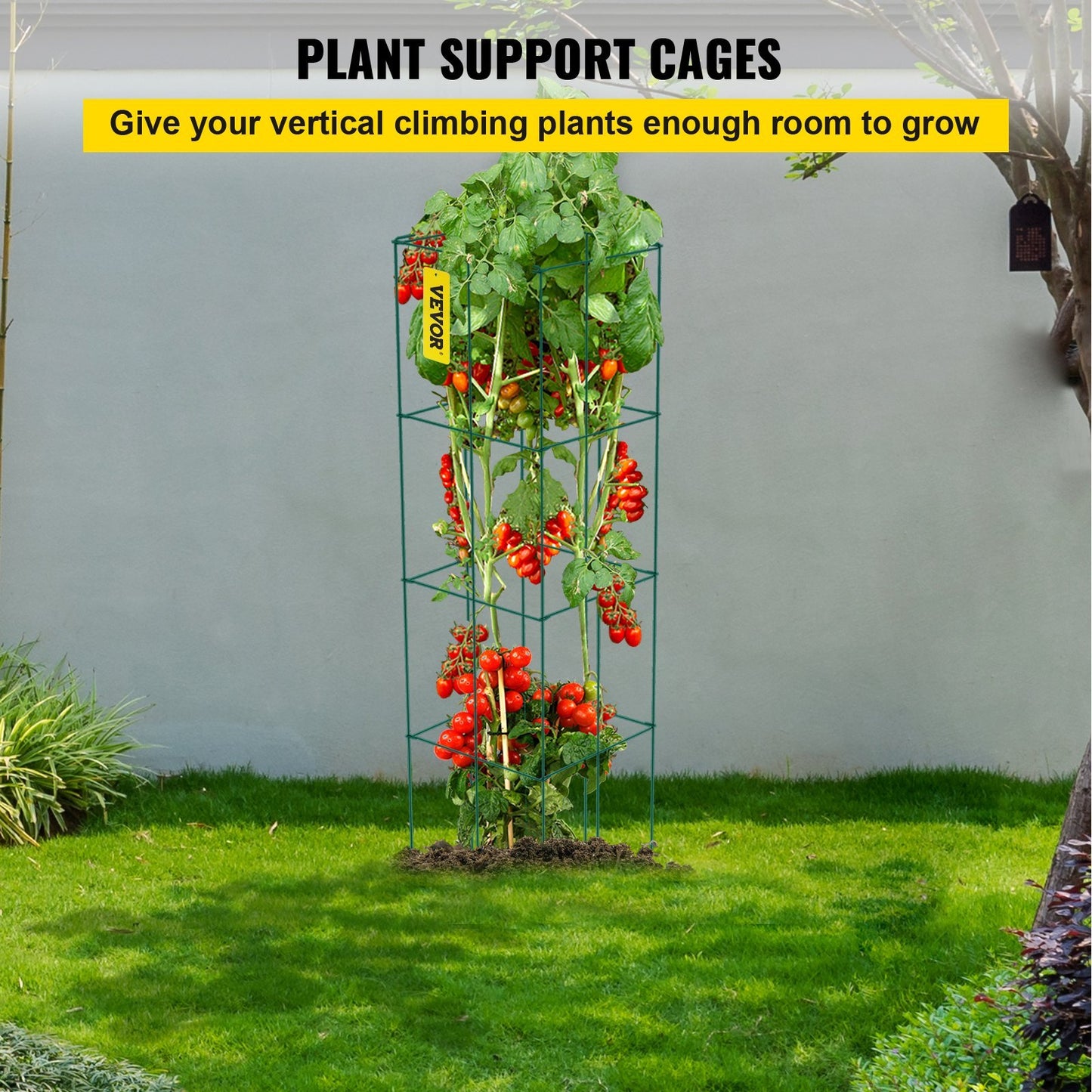US Local VEVOR Tomato Cages, 10 Packs Square Plant Support Cages, Green PVC-Coated Steel Tomato Towers For Climbing Vegetables, Plants, Flowers, Fruits