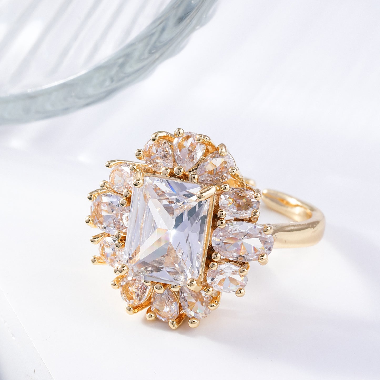 Copper Inlaid Zircon Square Ring Exquisite Temperament Entry Lux High Sense