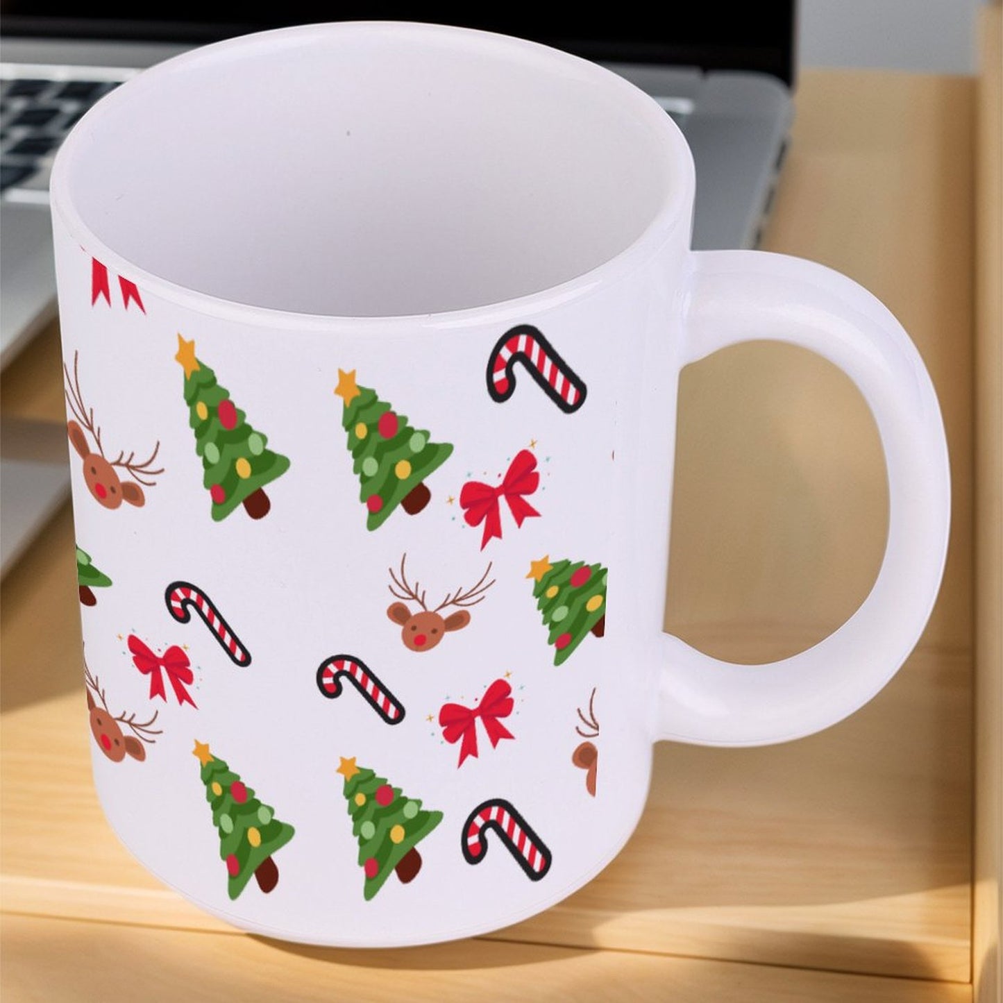 POD US Local White mug with full print, Christmas, Elk, Bow 0083