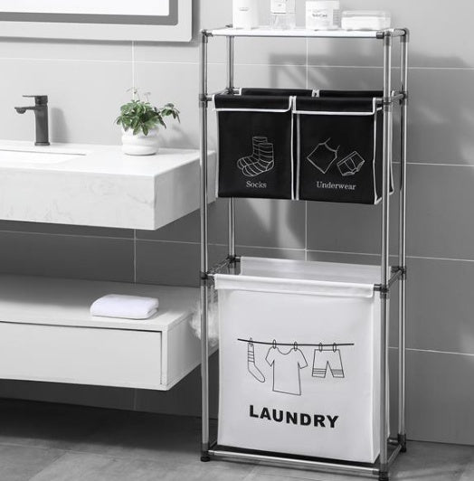 US Local Laundry Basket 3-tier Laundry Sorter With 4 Removable Bags For Organizing Clothes, Laundry, Light Laundry, Dark Laundry, 3 Hooks
