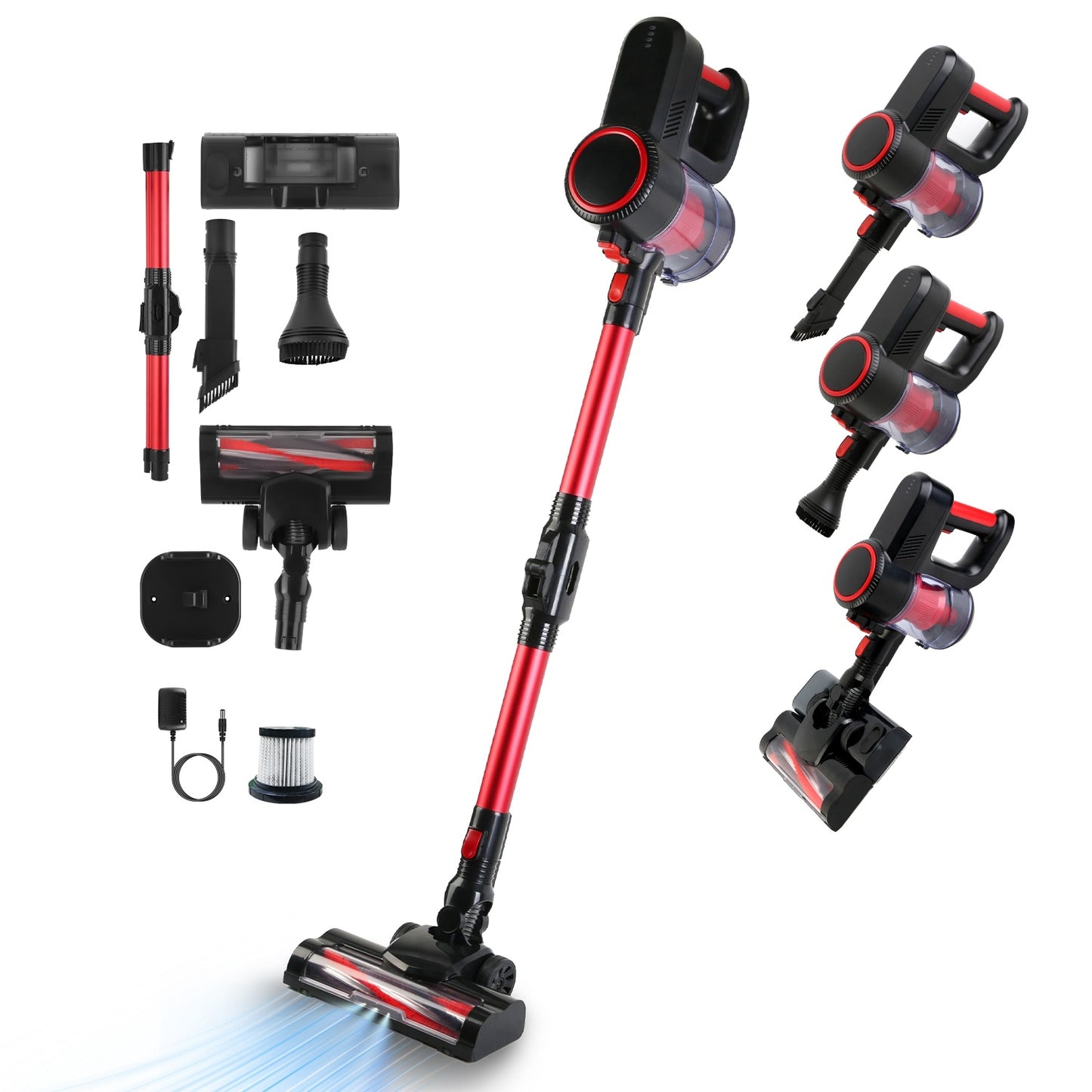 US Local Cordless Vacuum Cleaner Lightweight Handheld Vacuum Upright Stick Floor Vacuum Battery Powered Mop With Lighting 2 Speeds 12000PA Suction 4 Tools Mount Bracket 180 Degree Foldable