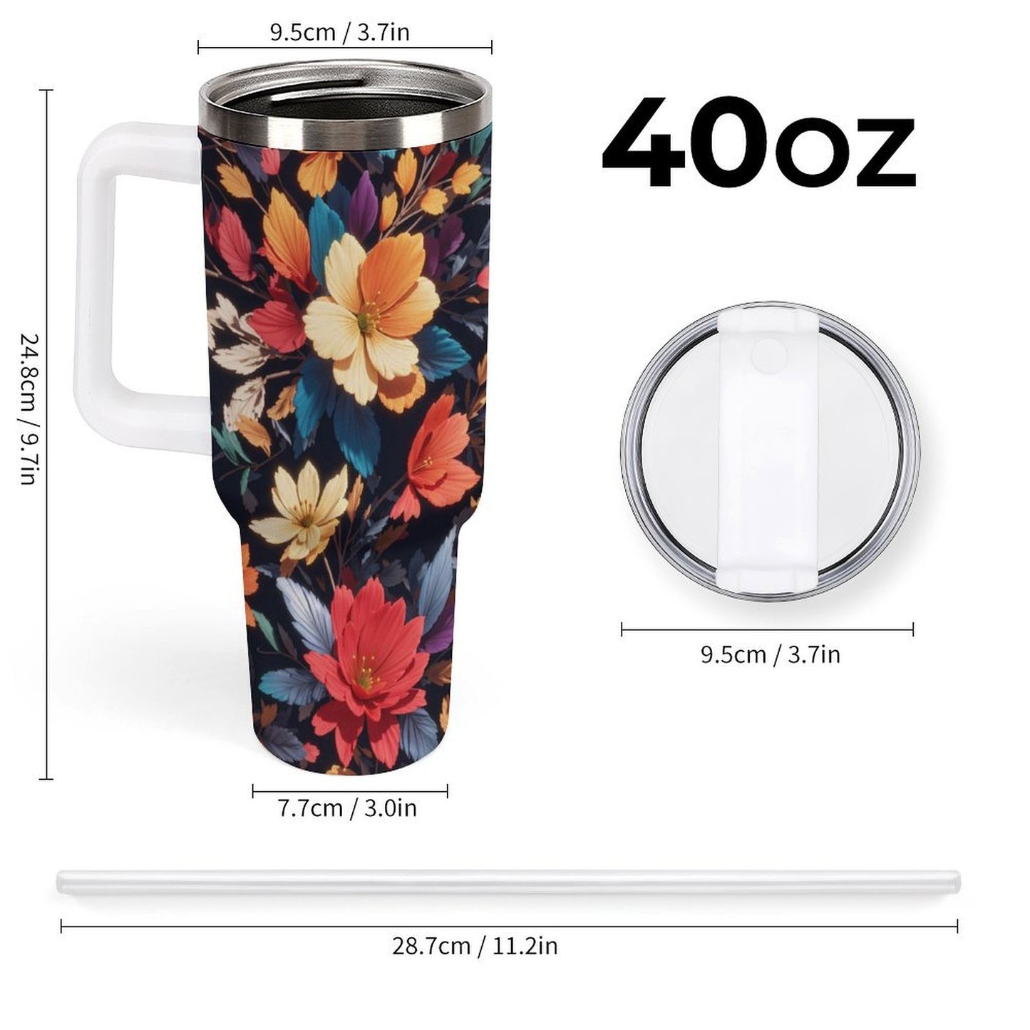 PHDT00222 POD US Local Tumbler 40 oz Large Capacity Car Cup 3D, Stereoscopic, Flower