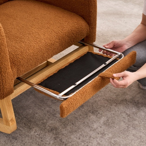 US Local LY-5104 Caramel Accent Rocking Chair With Footrest High Back Rubber Wood Rocking Legs Bedroom Living Space 26.77D X 38.36W X 39.76H Inch