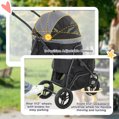 US Local 3 In 1 Pet Jogging Stroller For Small Dogs And Cats With Detachable Carrier, Storage Basket, Gray