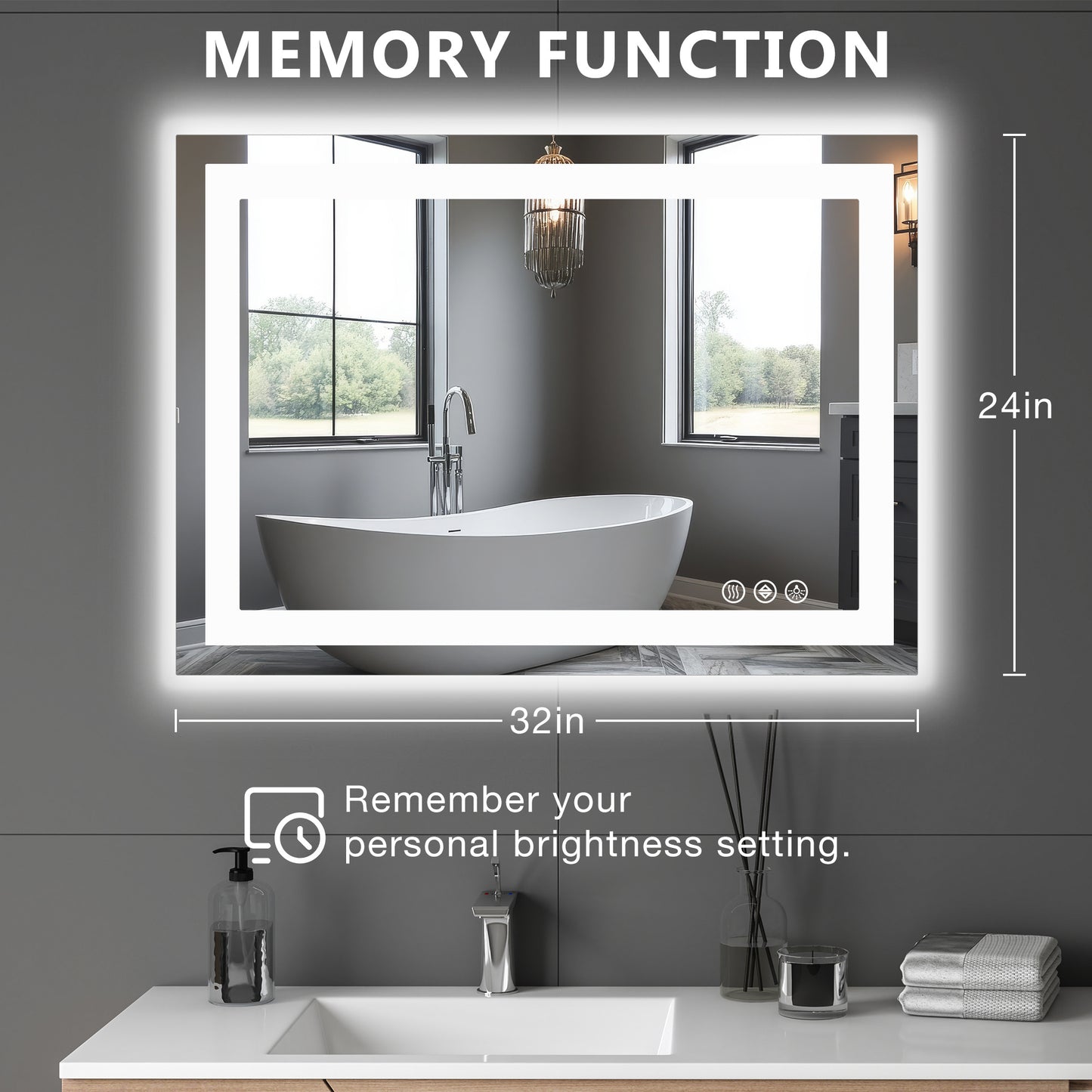 US Local Anti-fog LED Bathroom Mirror With Dual Light Source And Three Lighting Modes
