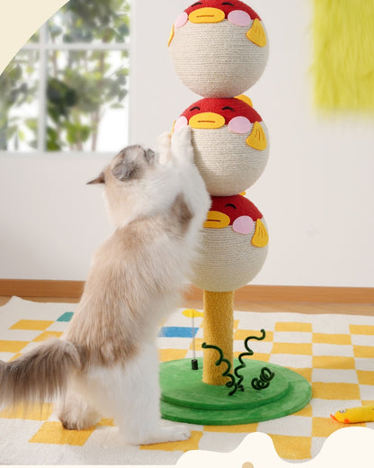 US Local Cute Puffer Fish-shaped Cat Climbing Frame, Three-tier Climbing Tower With Base, Indoor Cat Scratching Post Climbing Frame With Vertical Claw Interactive Cat Toy, Suitable For Cats Of All Sizes