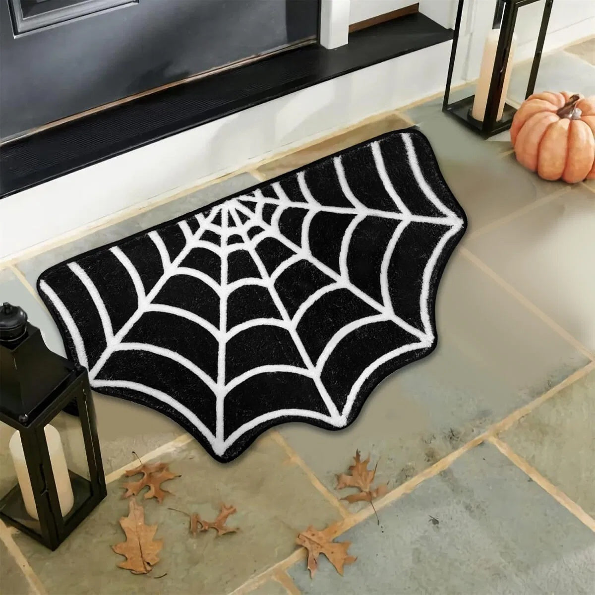 US Local Spider Web Bath Mat 19.7 X 31.5 In Large Spider Web Rugs For Bedroom Gothic Home Decor Witchy Horror Goth Room Rugs Machine Washable Non-Slip Area Rugs For Front Door Kitchen