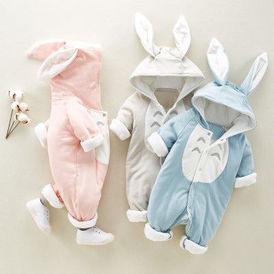 US Local The new cotton padded cotton baby romper thickened chinchilla hooded cotton baby Onesies newborn go climbing clothes