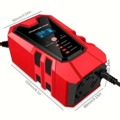 US Local Smart 12V Car Battery Charger And Motorcycle Battery Maintainer, Easy To Operate, Full Power Self-stop, LCD Display, Battery Temperature Compensation, Without Battery