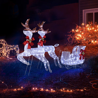 US Local 211X27.5X100cm Deer Sled, White Light, Powder Mesh, Christmas Lights, Reindeer