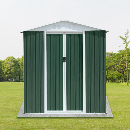 US Local 6x4FT Apex Roof Green Outdoor Tool Storage House Garden Shed With Aluminum Alloy Frame And Sliding Door