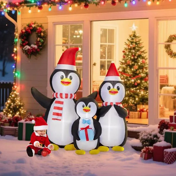 US Local 6 FT Lighted Christmas Inflatable Decoration, Inflatable Penguin Family, Funny Blow Up Yard Decorations With Built-in LED Lights For Holiday Party Front Yard Lawn Garden Decor