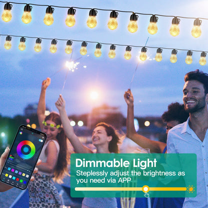 US Local 52.5FT Colorful Outdoor String Lights Smart RGB LED Patio Lights IP66 Waterproof Dimmable Hanging Light Bulbs With APP Remote Control 15 Bulbs