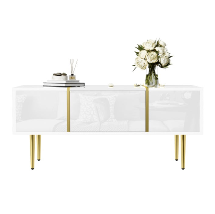 UK Local White High-gloss Coffee Table, Modern And Simple, With 2 Drawers