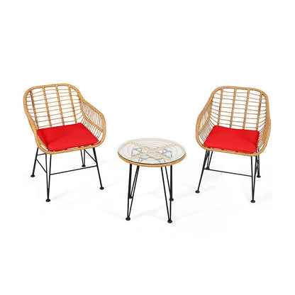 US Local 3 Pieces Rattan Furniture Set With Cushioned Chair Table