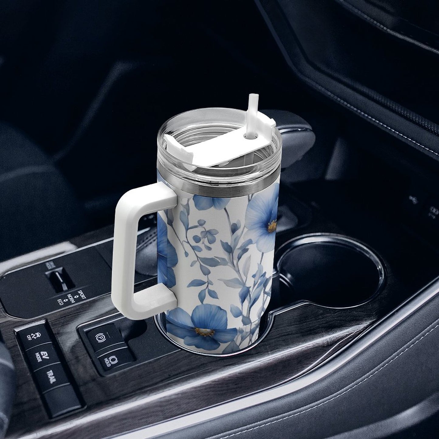 PHDT00114 POD US Local Tumbler 40 oz Large Capacity Car Cup Blue, Ink, Watercolor, Flower