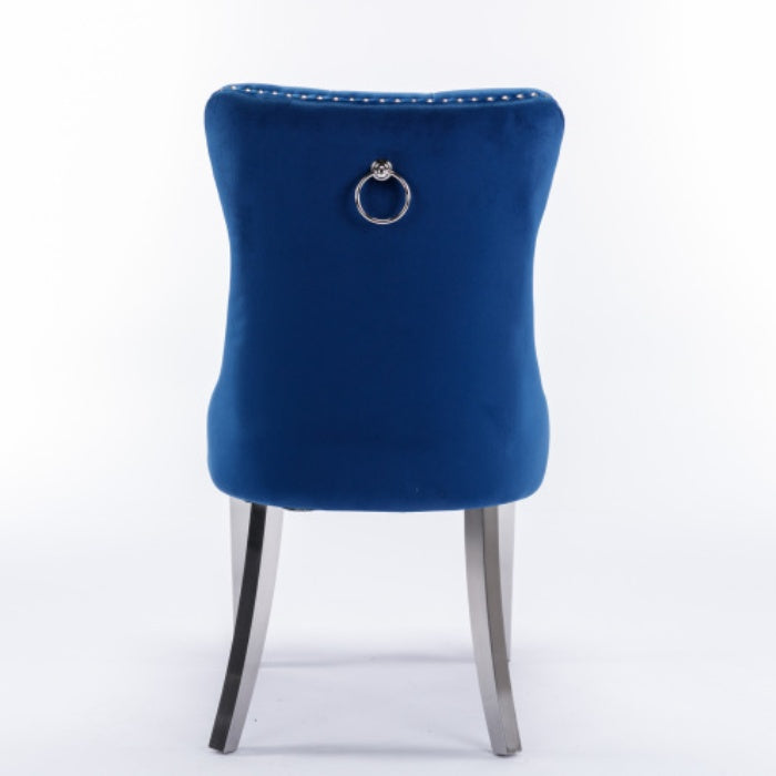 US Local High-end Tufted Solid Wood Contemporary Velvet Upholstered Dining Chair With Chrome Stainless Steel Plating Legs,Nailhead Trim,Set Of 2