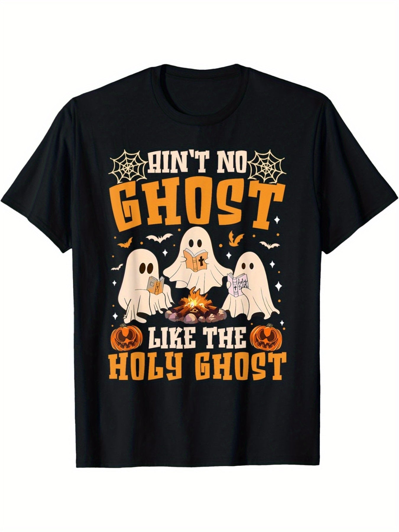 No Ghosts, Fun Like The Holy Spirit. Christian Halloween T-shirt, Fashionable Cotton Youth Men's Short Sleeved Shirt