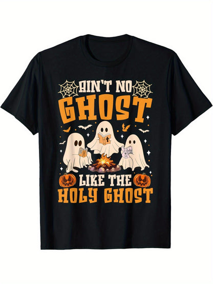 No Ghosts, Fun Like The Holy Spirit. Christian Halloween T-shirt, Fashionable Cotton Youth Men's Short Sleeved Shirt