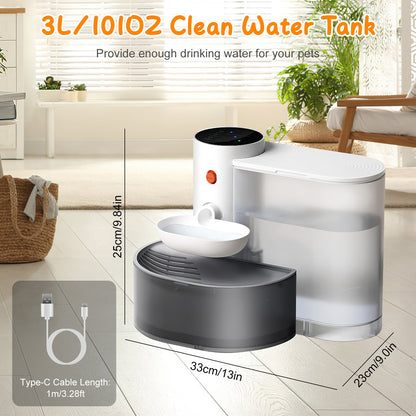 US Local 1Pc Smart Pet Water Fountain Automatic Cat Water Dispenser 3L Cordless Rechargeable Dog Water Fountain Self-Refill With 3 Adjustable Volume 3 Time Intervals Touch Control