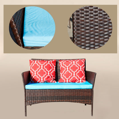 US Local New Design High Quality Four-Piece Sofa Set Table With Sofa Chair PE Rattan Outdoor Furniture W3152P269438 Box 1 With Emerald Green Color Cushion