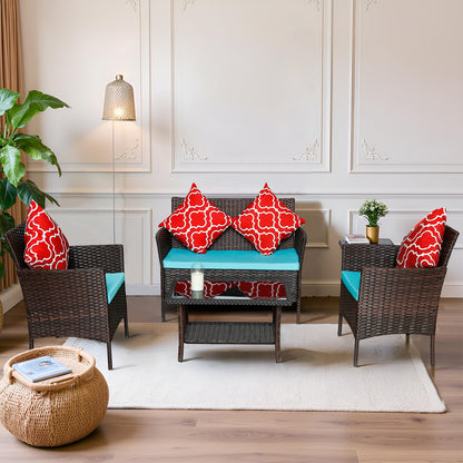 US Local New Design High Quality Four-Piece Sofa Set Table With Sofa Chair PE Rattan Outdoor Furniture W3152P269438 Box 1 With Emerald Green Color Cushion