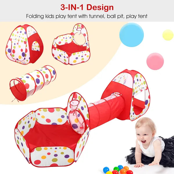US Local 3 In 1 Child Crawl Tunnel Tent Kids Play Tent Ball Pit Set Foldable Children Play House Pop-up Kids Tent