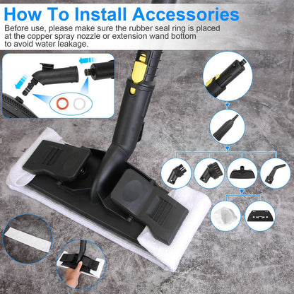 US Local 1Pc 1800W Steam Cleaning Machine With Wheels High Temperature And Pressure Steamer Cleaner With 2L Water Tank Stepless Steam Control 15 Accessories