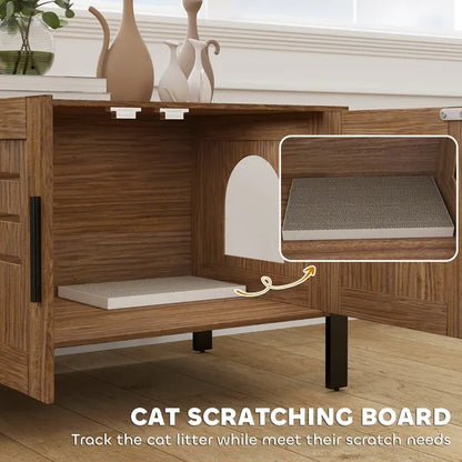 US Local Cat Litter Box Enclosure With Tall Legs, Scratching Board, Dark Brown