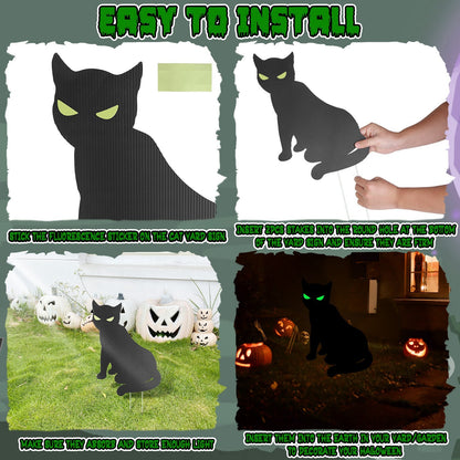 US Local 6Pcs Skull Or 6Pcs Tomb Or 5Pcs Black Cat Halloween Yard Sign Decorations  Glow In The Dark For Haunted House Garden Yard And Scary Theme Party