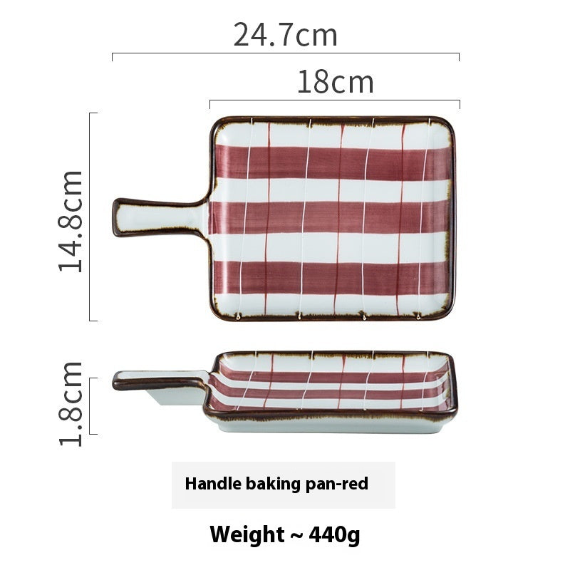 Ceramic Handle Plate Household Oven Microwave Oven Baking Plate