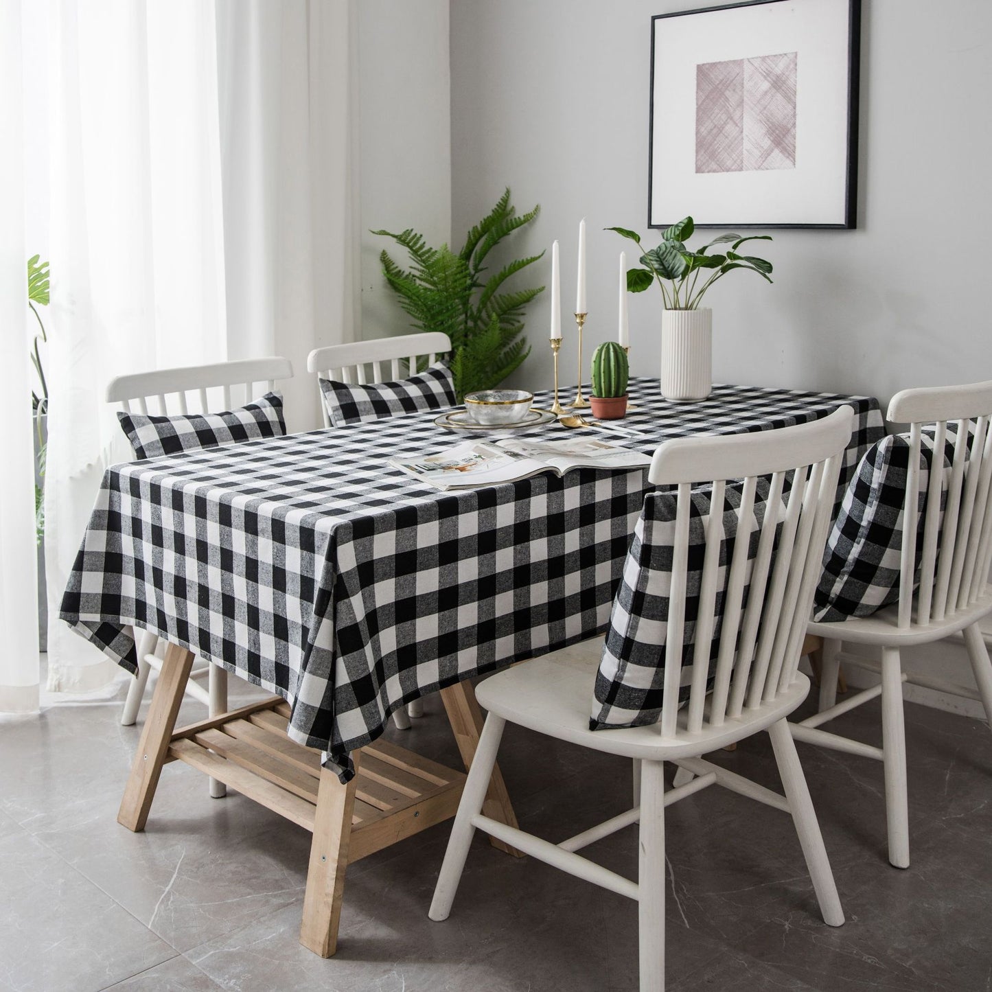 Woven Black And White Plaid Tablecloth Tablecloth