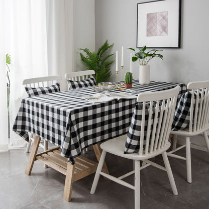 Woven Black And White Plaid Tablecloth Tablecloth