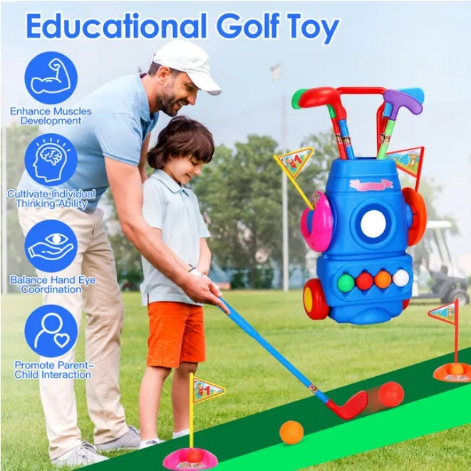 US Local Toddler Golf Set With 4 Balls 4 Clubs 2 Holes 2 Flags Golf