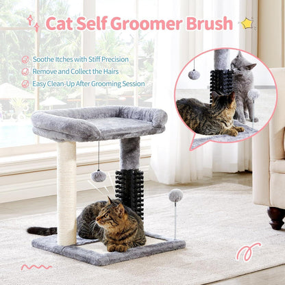 US Local Small 4-in-1 Cat Tree Tower With Self-grooming Brush And Natural Sisal Scratching Post, Soft Plush Cat Bed And Hanging Ball, Suitable For Indoor Kittens