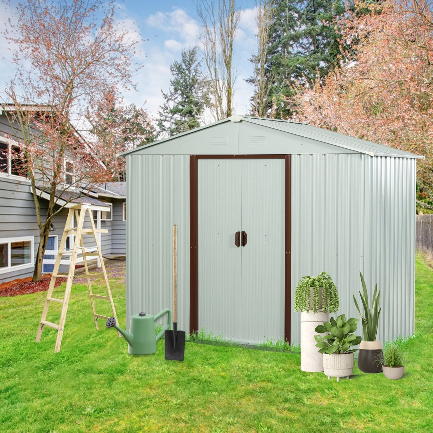US Local 8ft X 4ft Outdoor Metal Storage Shed White YX48