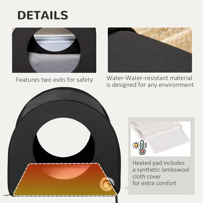 US Local Winter Portable Heated Double Wide Water-Resistant Indoor Outdoor Cat Houses For Multiple Cats - Black