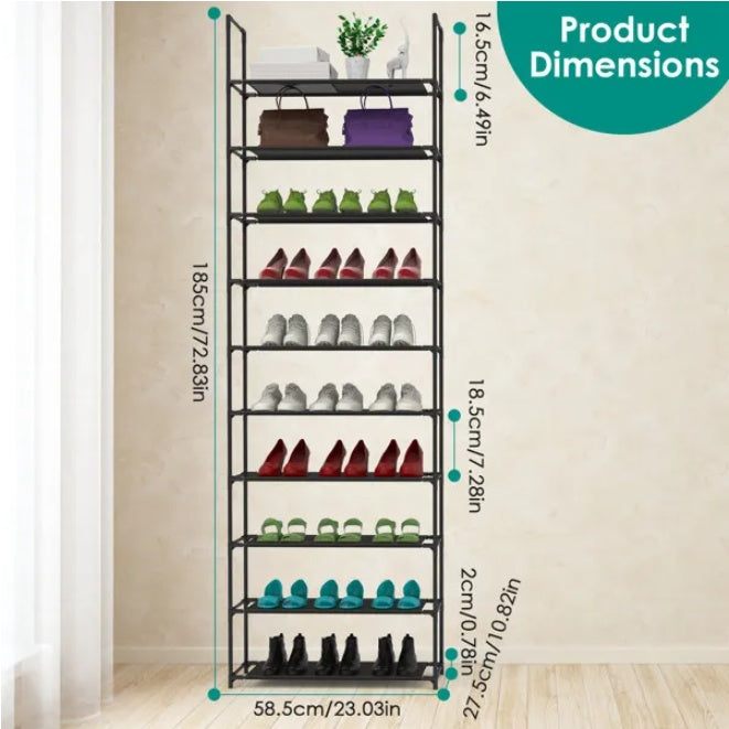 US Local Space-Saving Tall Shoe Storage 10-Tier Shoe Rack