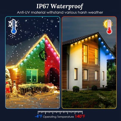 US Local 101FT Length Permanent Outdoor Lights With 72Pcs RGB Beads IP67 Waterproof Smart Eave Light For Halloween Christmas Daily House Lighting Works With Alexa Google Assistant