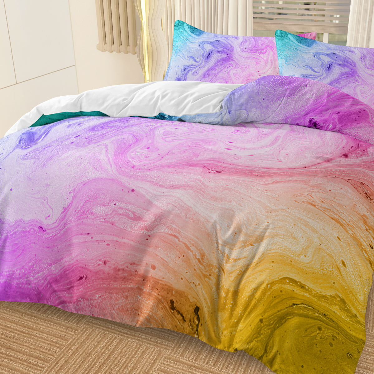 US & UK Local Girly Duvet Cover Rainbow Glitter Ombre Bedding Sets 3 Pcs Chic  Purple Blue Green Pastel Bed Spreads Sparkle Quilt Cover Set With 2 Pillow Shams