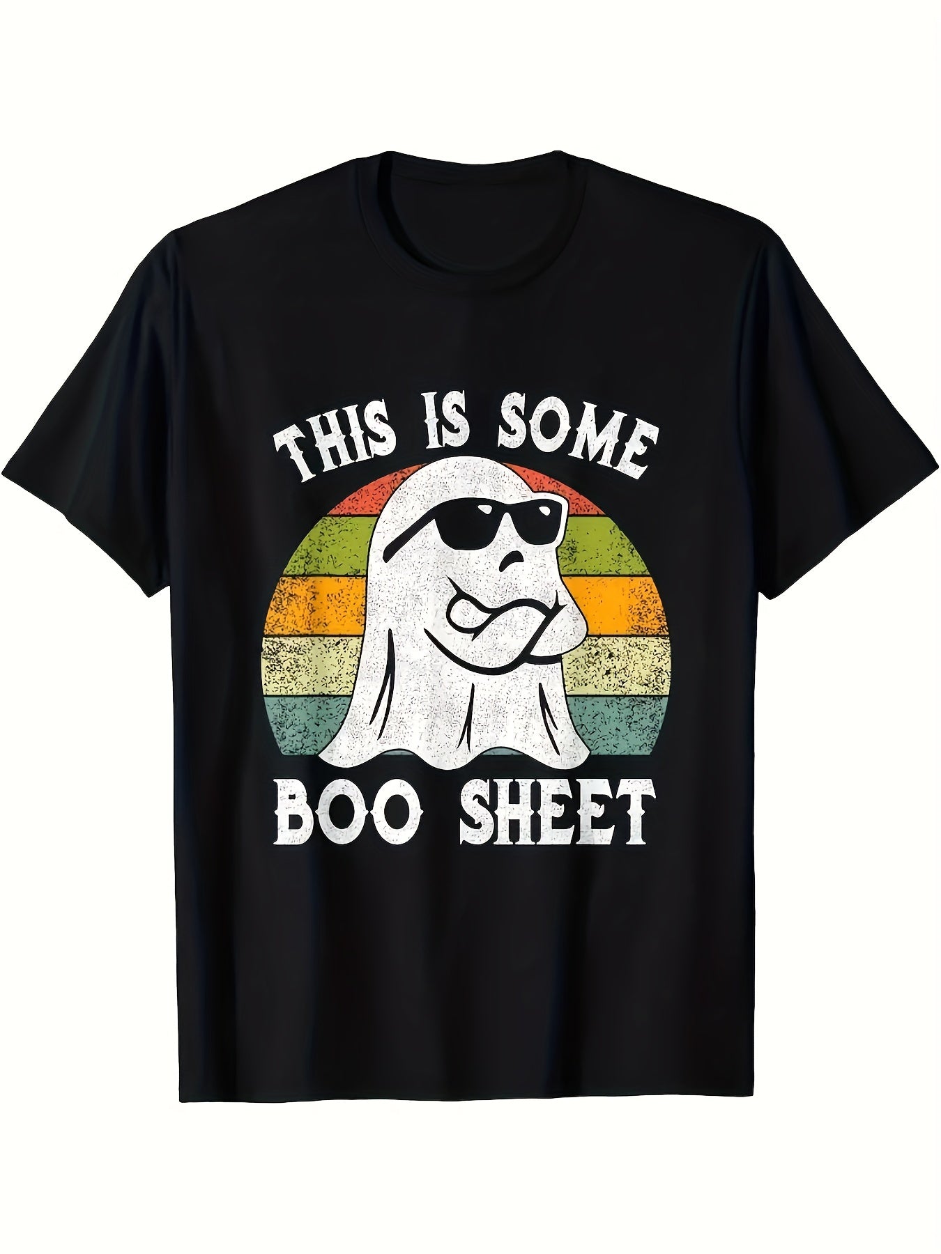 This Is A Men's Casual Round Neck Plus Size T-shirt With The Words BOO SHEET Printed On It, Making It The Perfect Choice For Halloween Gifts