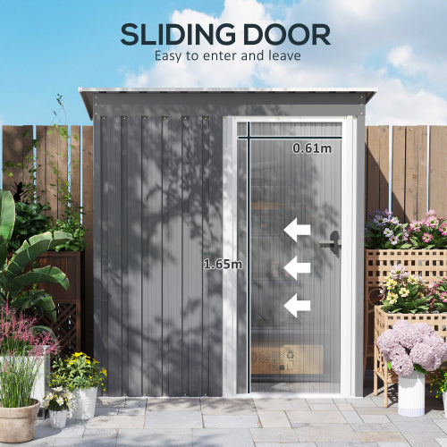 UK Local Outsunny 5 X 3ft Garden Storage Shed With Sliding Door And Sloped Roof Outdoor Equipment Tool, Light Grey