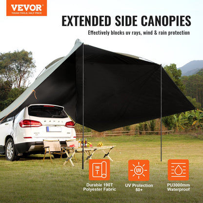 US Local VEVOR Vehicle Awning, Large Shade Coverage Car Side Awning, PU2000mm UV50  Car Awning With Extended Side Canopies And Portable Storage Bag, Suitable For Truck, SUV, Van, Campers