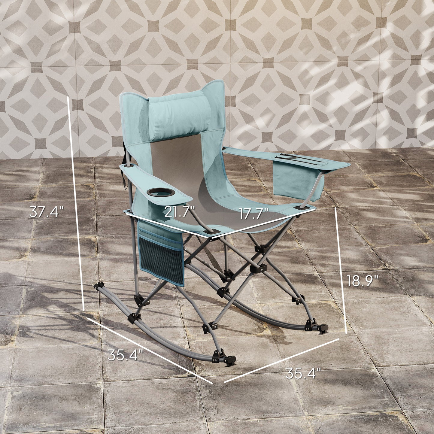 US Local Folding Rocking Camping Chairs, Portable Chairs With Headrest, Cooler Bag, Cup Holder, Carry Bag, 2 Pack, Gray