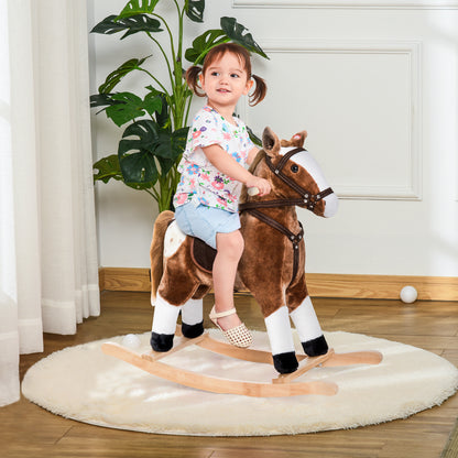 US Local Plush Rocking Horse For Kids, Brown, Realistic Sounds, Ride-On Toy For Children 3