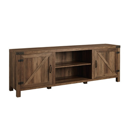 US Local Rustic Farmhouse Double Barn Door TV Stand For TVs With Center Shelves - Rustic Oak