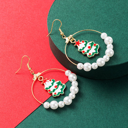 Christmas tree pearl earrings