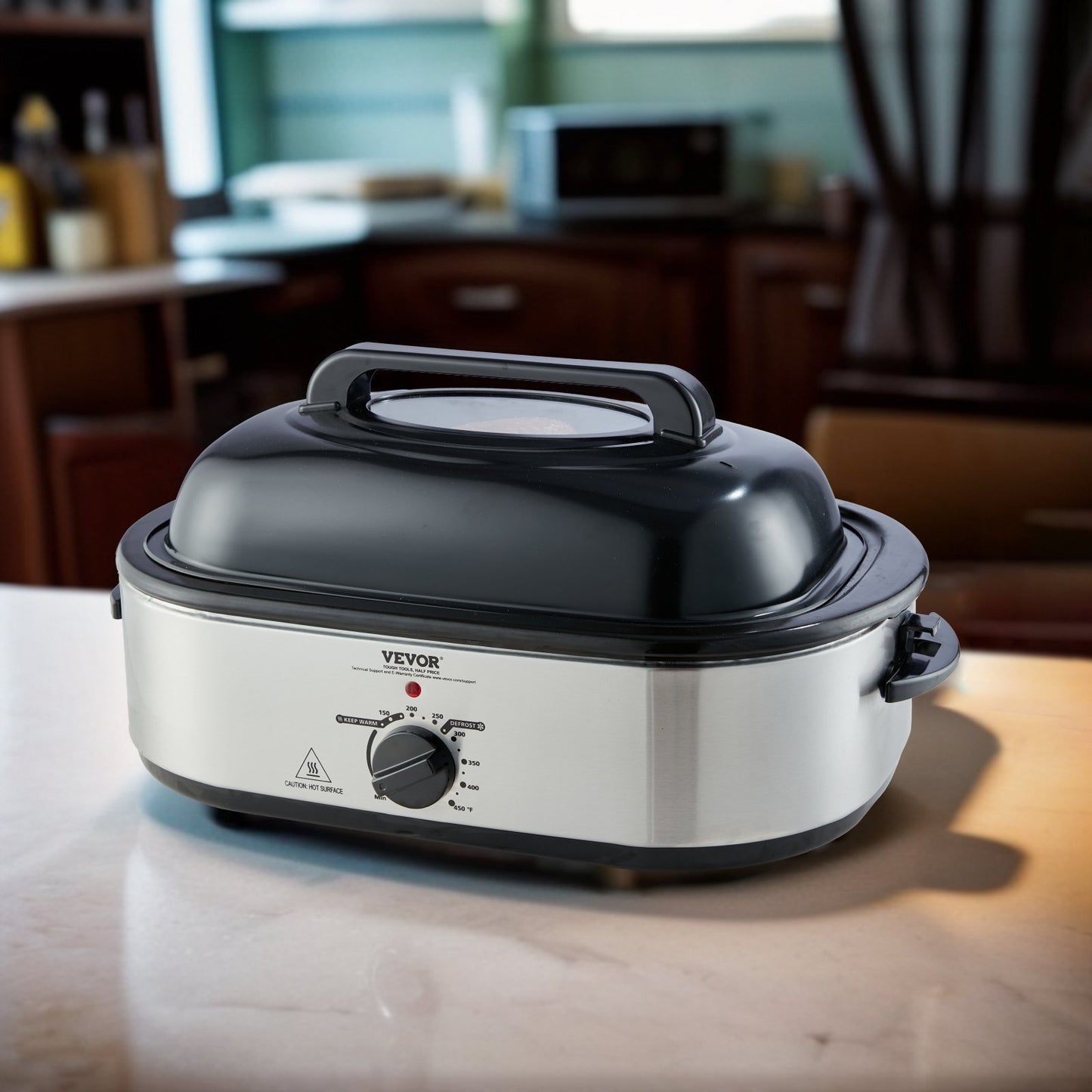 US Local Electric Roaster Oven, 22 QT Turkey Roaster Oven With Self-Basting Lid, 1450W Roaster Oven With Defrost & Warm Function, Adjustable Temp, Removable Pan & Rack, Fits Turkeys Up To 26LBS, Silver