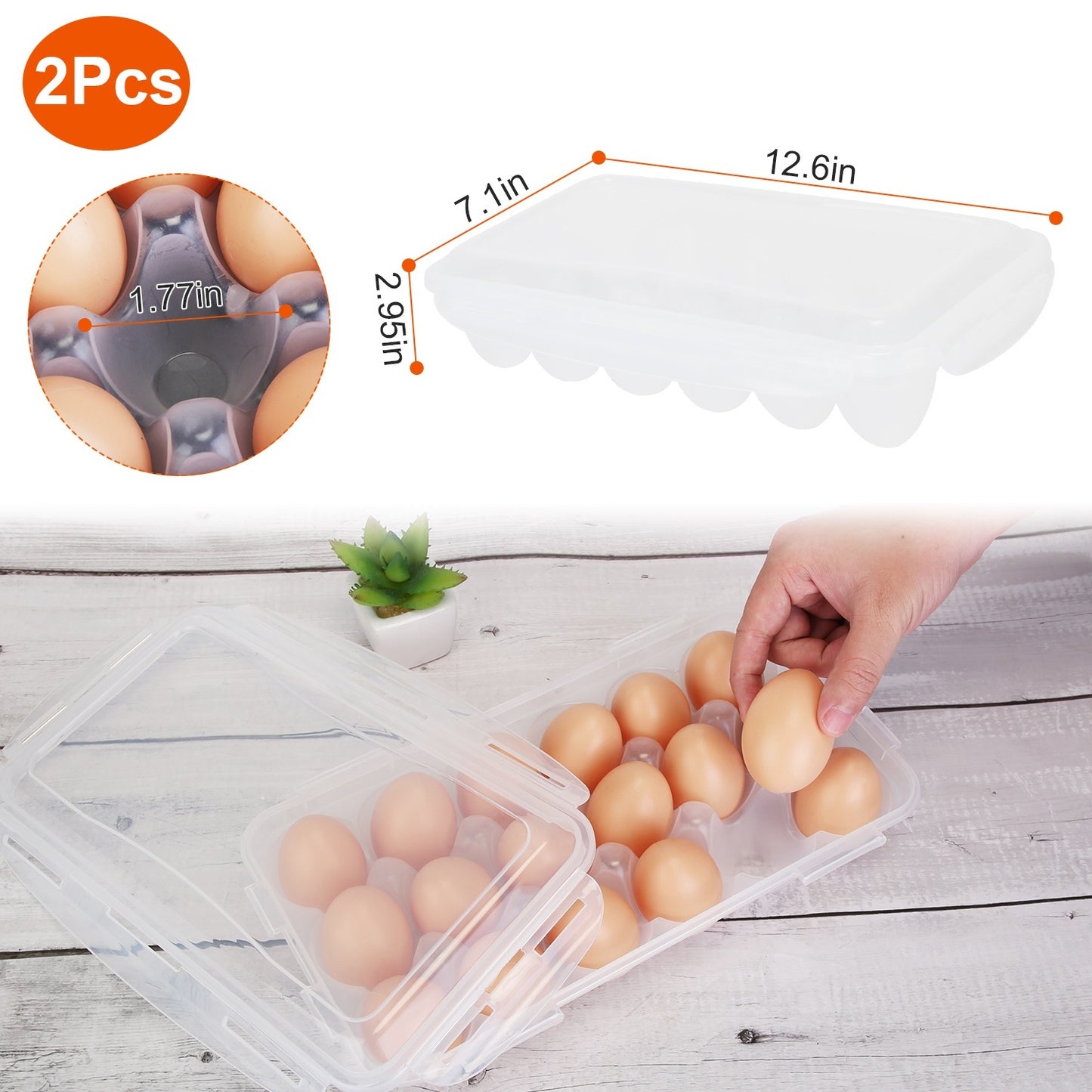 US Local 2Pcs Plastic Egg Holder Stackable Egg Storage Box Egg Rack For Refrigerator 18 Cavity Per Container Dishwasher Safe